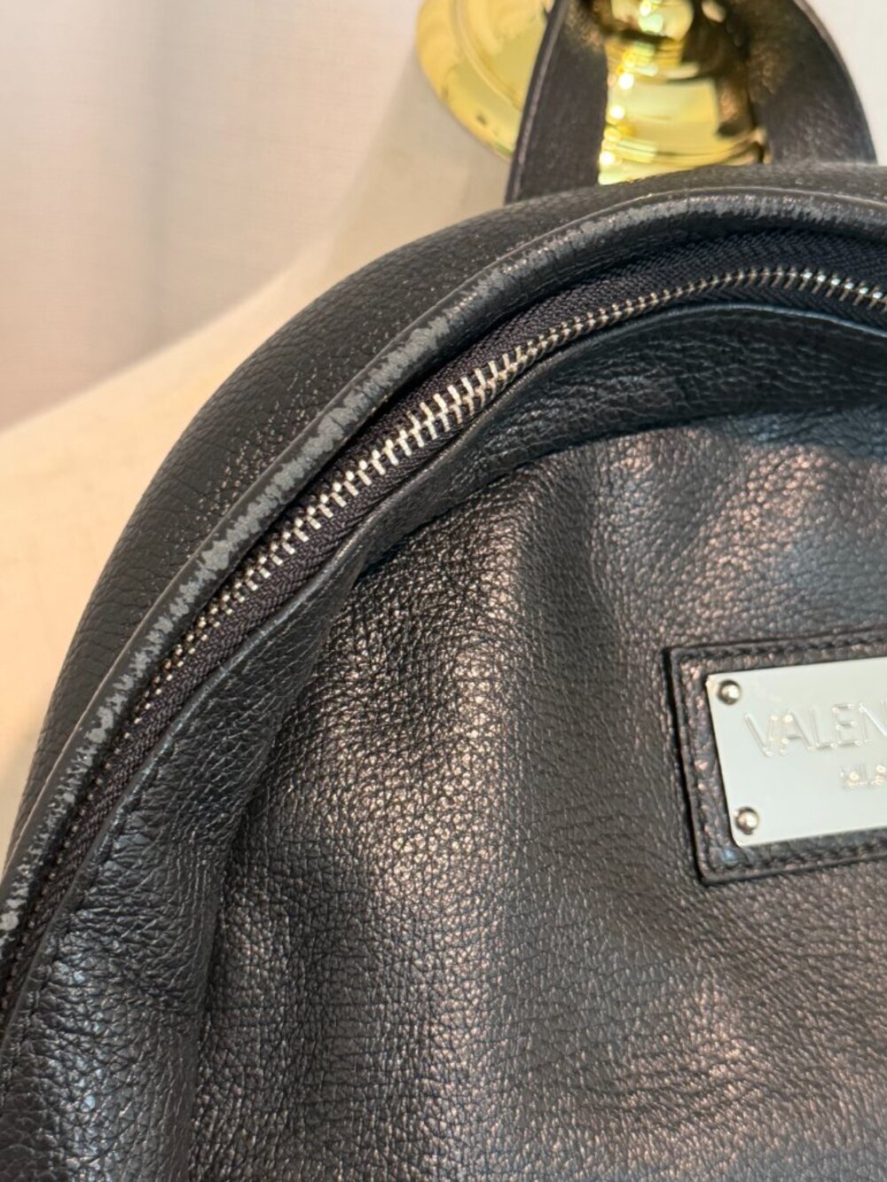 Valentino by Mario Valentino Black Pebbled Leather Backpack - Picture 6 of 12